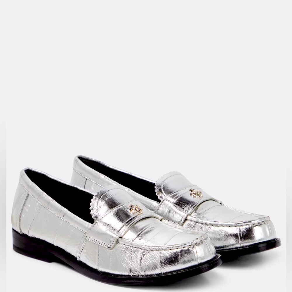 Tory Burch Metallic Silver Loafers